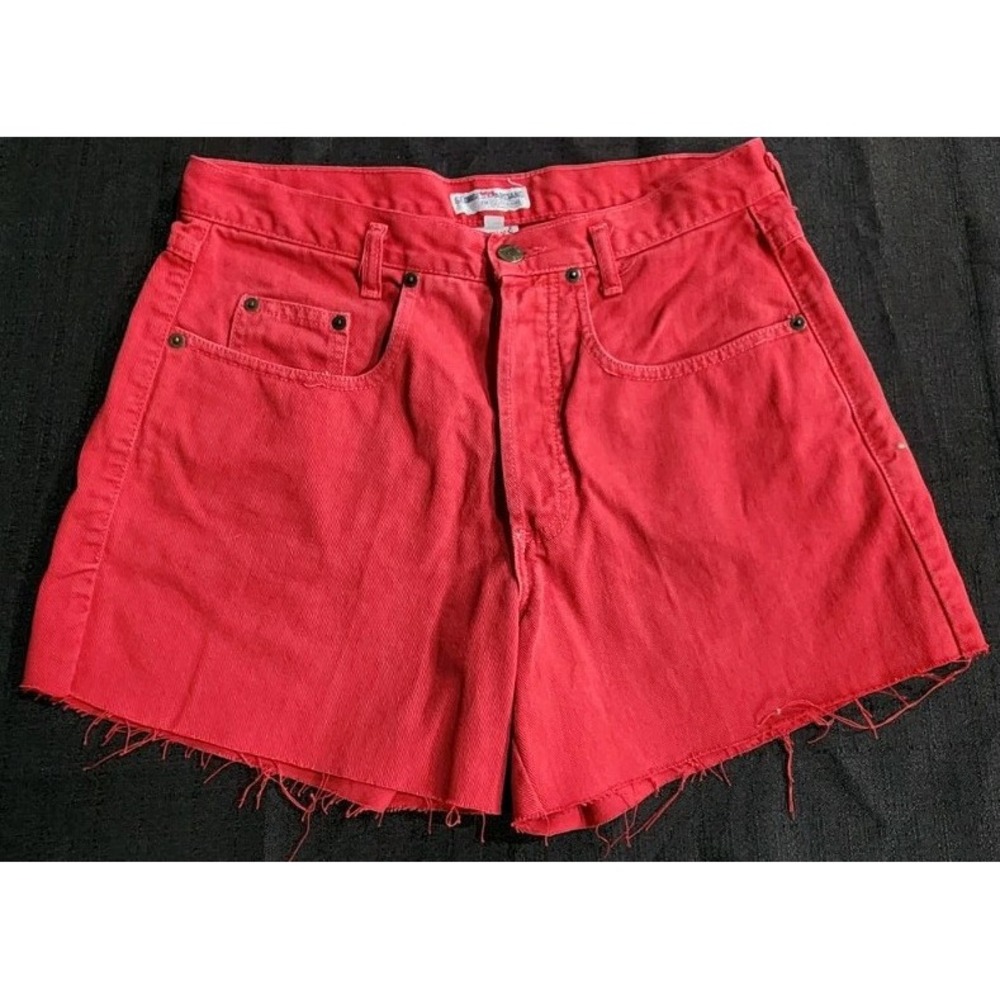 Vintage GUESS Denim Jean Shorts Red Cut Offs High Waisted George Marciano Y2K